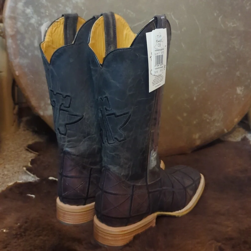 TIN HAUL "Derrick" Brown & black charcoal leather square toe cowboy boots sz 8EE - Picture 10 of 12